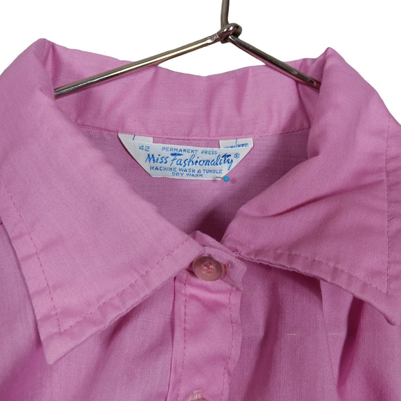 Vintage Miss Fashionality Shirt X-Large Pink Button Up Short Roll Tab Sleeve - Picture 7 of 10